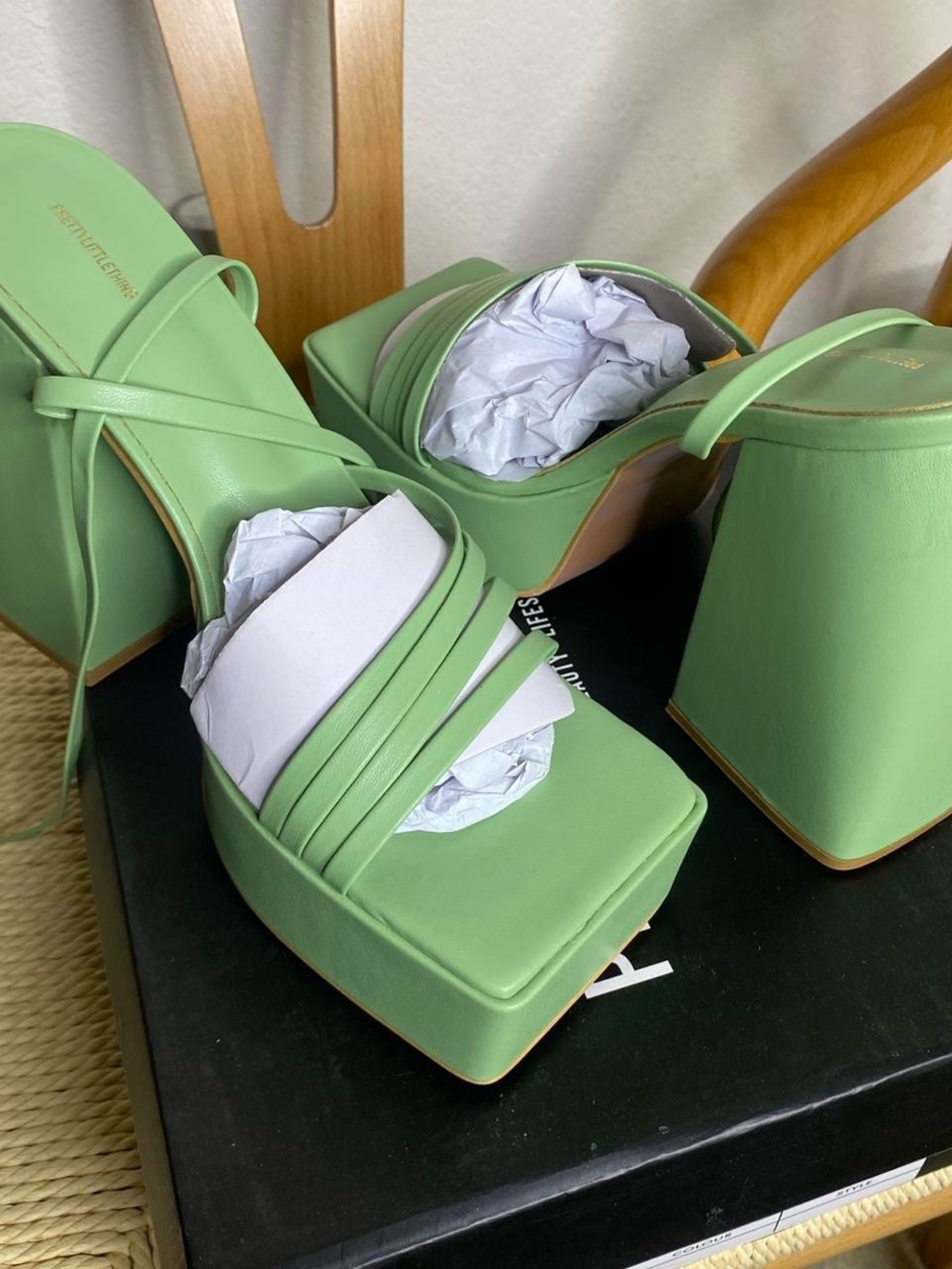 PrettyLittleThing Mint Green Platform Block Heel Sandals